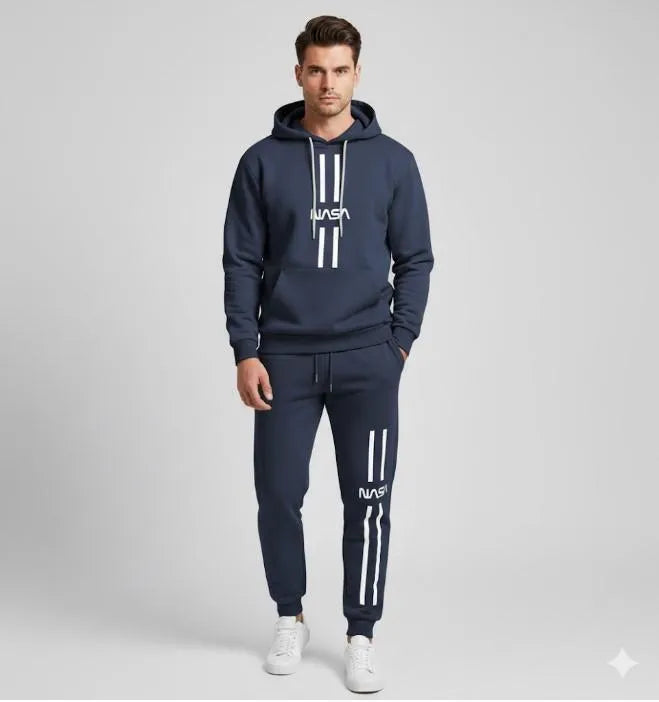 2 Pcs Men's Polyester Printed Hoodie Tracksuit