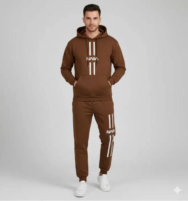 2 Pcs Men's Polyester Printed Hoodie Tracksuit