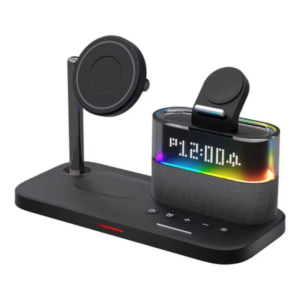5 in 1 magnetic wireless charging station w. alarm clock night light iphone, airpods, apple watch