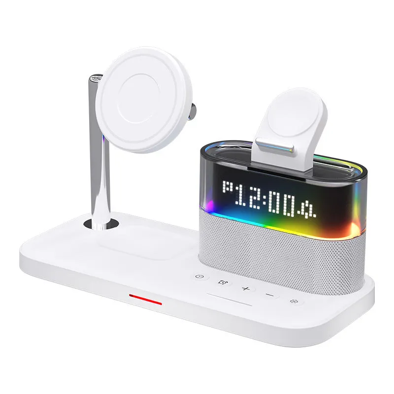 5 in 1 magnetic wireless charging station w. alarm clock night light iphone, airpods, apple watch 5 in 1 magnetic wireless charging station w. alarm clock night light iphone, airpods, apple watch